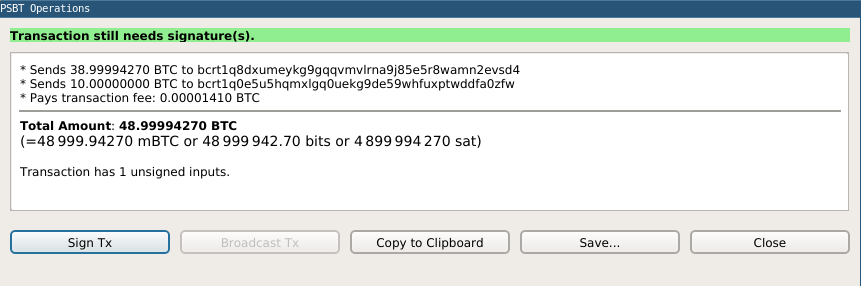 Screenshot of PSBT dialog in Bitcoin Core GUI